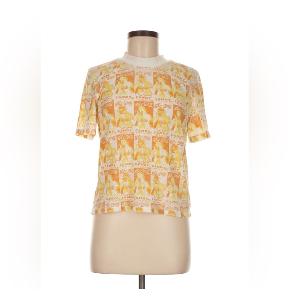 Urban Outfitters Yellow & Cream Printed Short Sleeve Tee
